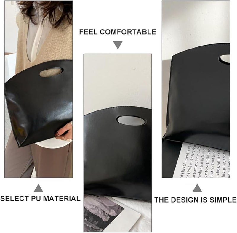 Vintage Style Black PU Leather Briefcase Large Capacity Laptop Bag for Work Travel - Image 5